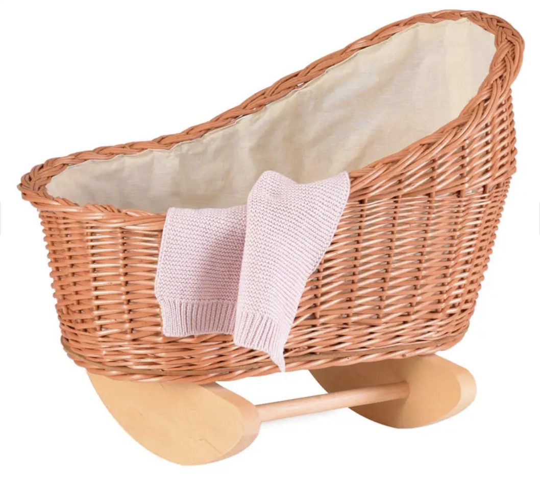 Egmont Puppenwiege aus Korb mit Decke