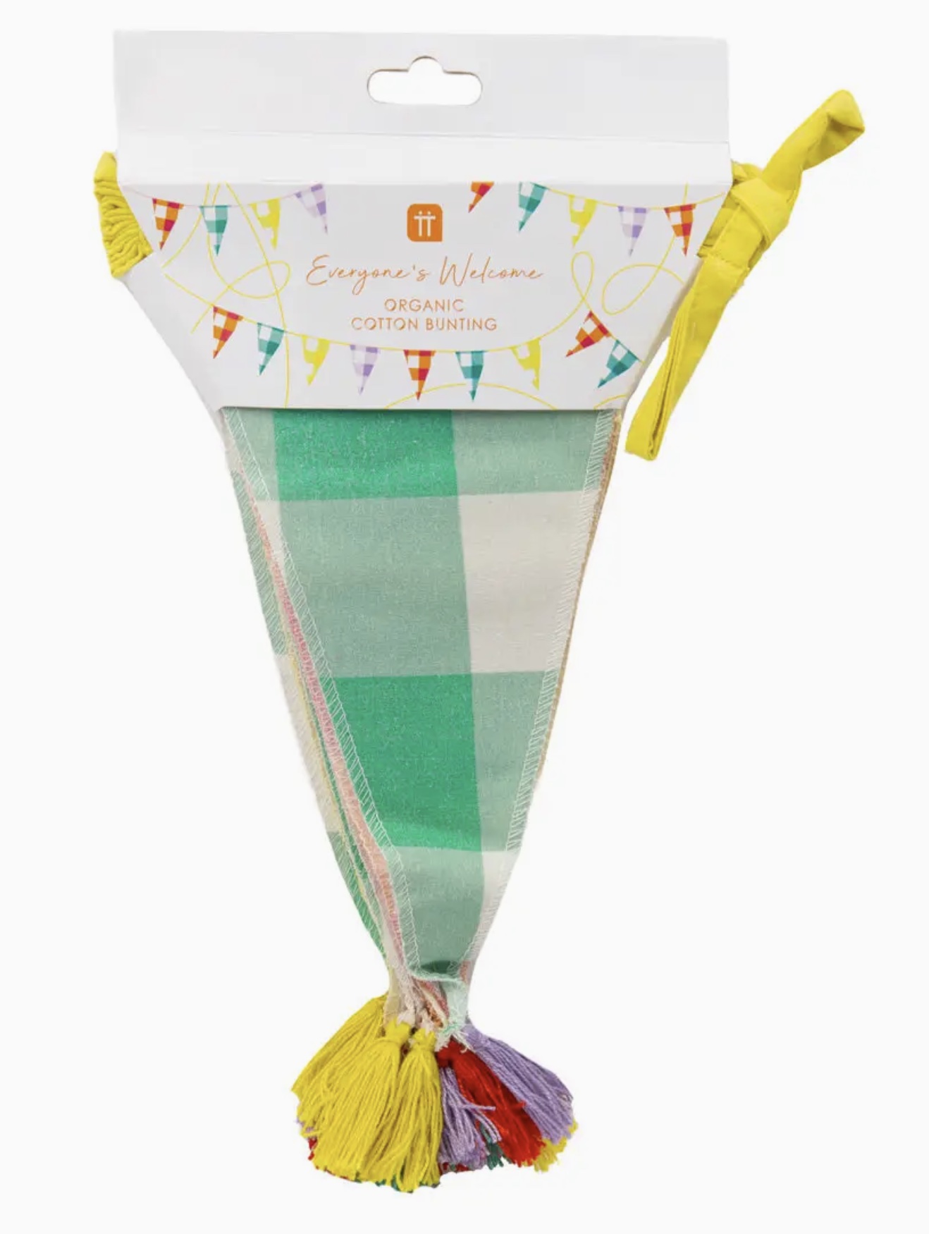 Bunte Vichy-Wimpel aus Bio-Baumwolle mit Quasten | 3 m